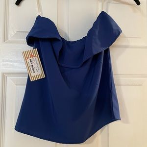 Beautiful blue ruffle sleeveless top